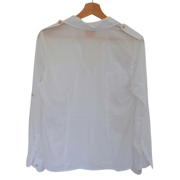Tory Burch White Cotton Button Down Blouse Size 10 - Picture 2 of 5